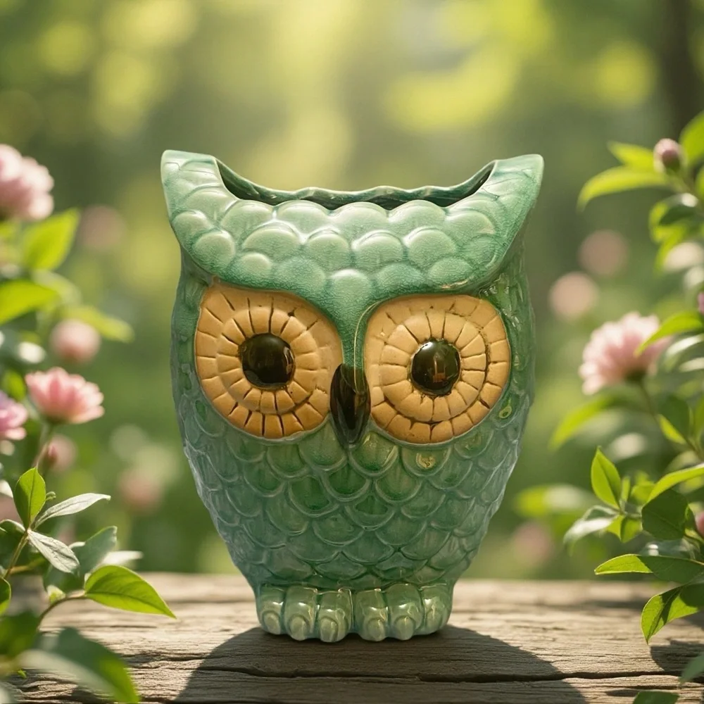 Hobby Lobby Green and Gold Owl Vase